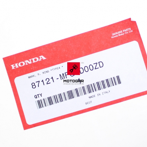 Naklejka na bak paliwa Honda CB 600 Hornet 2007-2008 prawa [OEM: 87121MFGD00ZD]