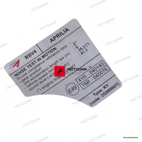 Naklejka informacyjna ECE Aprilia RSV4 1100 [OEM: 2G000607]